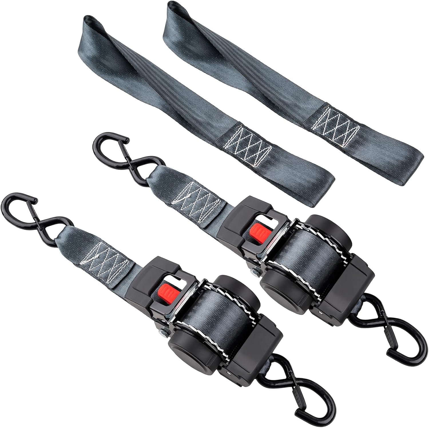 2 Pack Retractable Ratcheting Straps - 2 Inch x 10 Feet, 3,000lbs Break Strength, Heavy-Duty Ratchet Tie-Down Straps for Moving, Cargo,Truck, Motorcycle
