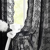 Vista 31 de YJ YANJUN Cortinas traslúcidas negras de 54 pulgadas de largo, panel de cortina de encaje gótico victoriano para cocina, cortinas cortas