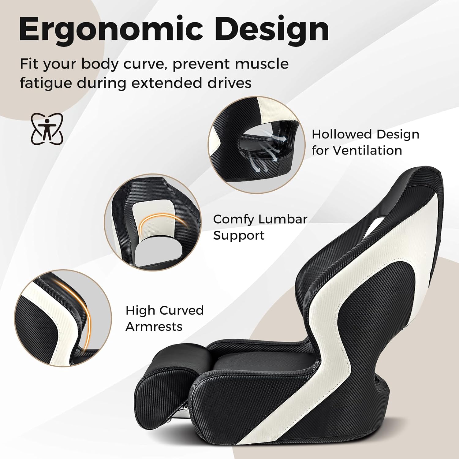 Goplus Sports Flip Up Boat Seat, Captain Bucket Seat w/Thick Sponge Bolster & Waterproof PVC Leather Upholstery, Curve Armrest & Aluminum Hinges, High Back Fishing Boat Chair (1 Pack Black & White)