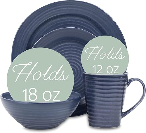 Miniatura 2 de Elanze Designs Charming Chic - Juego de 16 platos de cerámica con aspecto moderno de cerámica acanalada, juego de vajilla de cocina de 16 piezas,