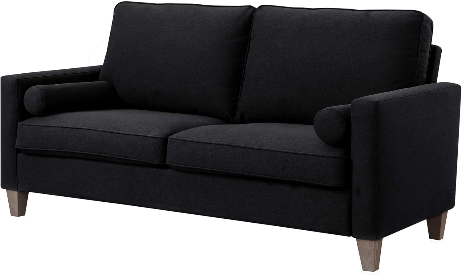 Elle Decor Porter Upholstered Loveseat Sofa, Contemporary Track Arm 75-Inch Wide Living Room Couch for Small Space, Natural Wood Finish Legs, Deep Charcoal