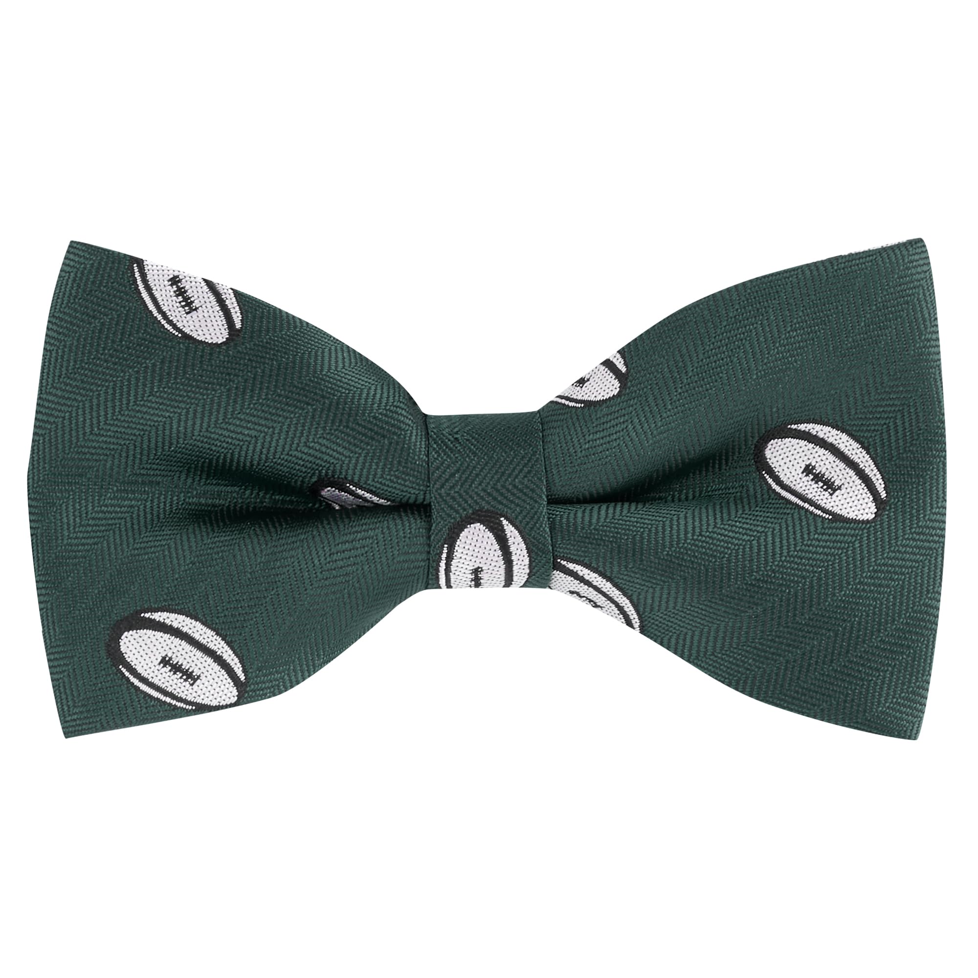 King & Priory Rugby Ball Dark Green Herringbone Embroidered Bow Tie