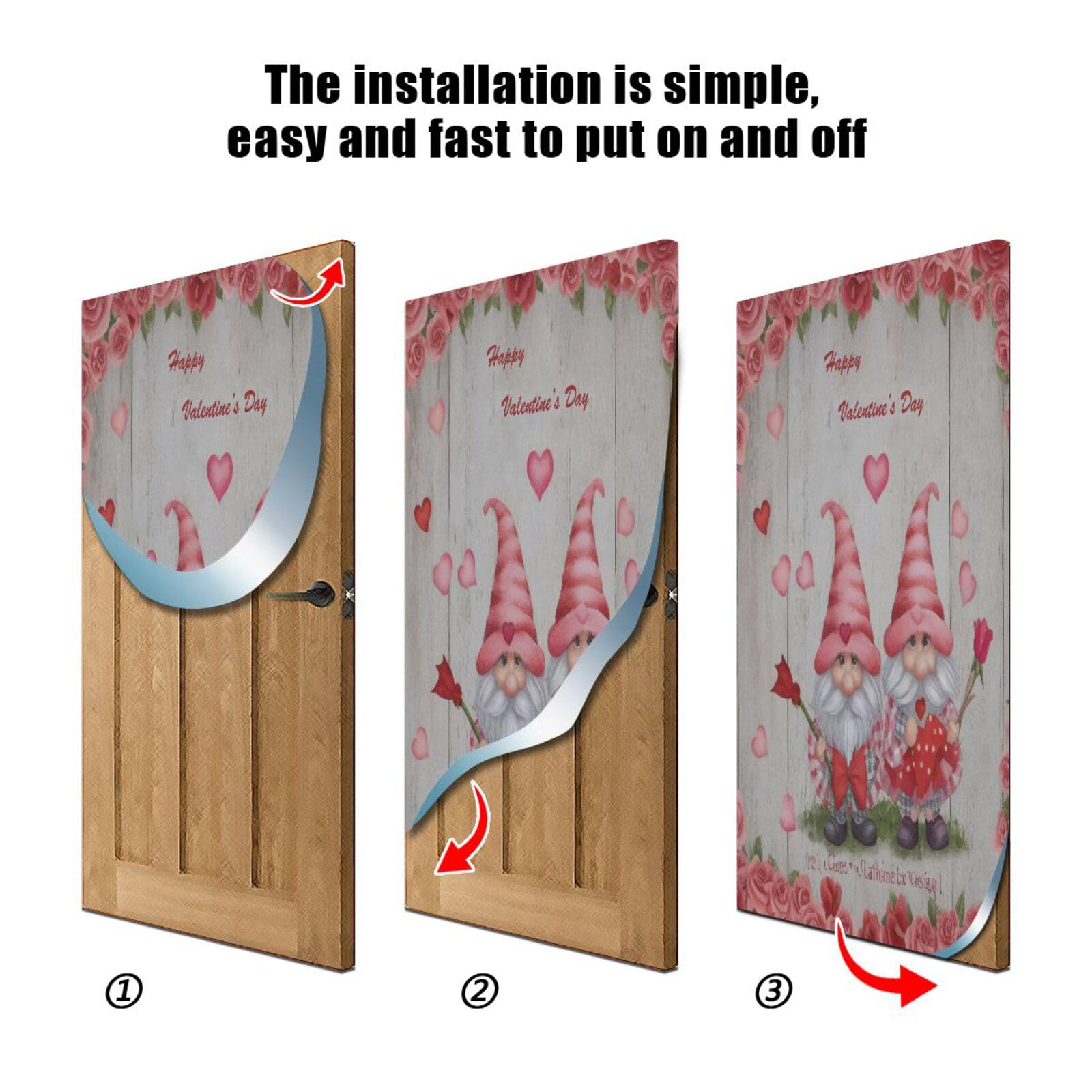 FLildon Gnomes with Roses Valentine's Day Door Cover Decoration, Party Accessory Porch Decor for Festive Ornament Room Door Covers 36 x 98 Inch