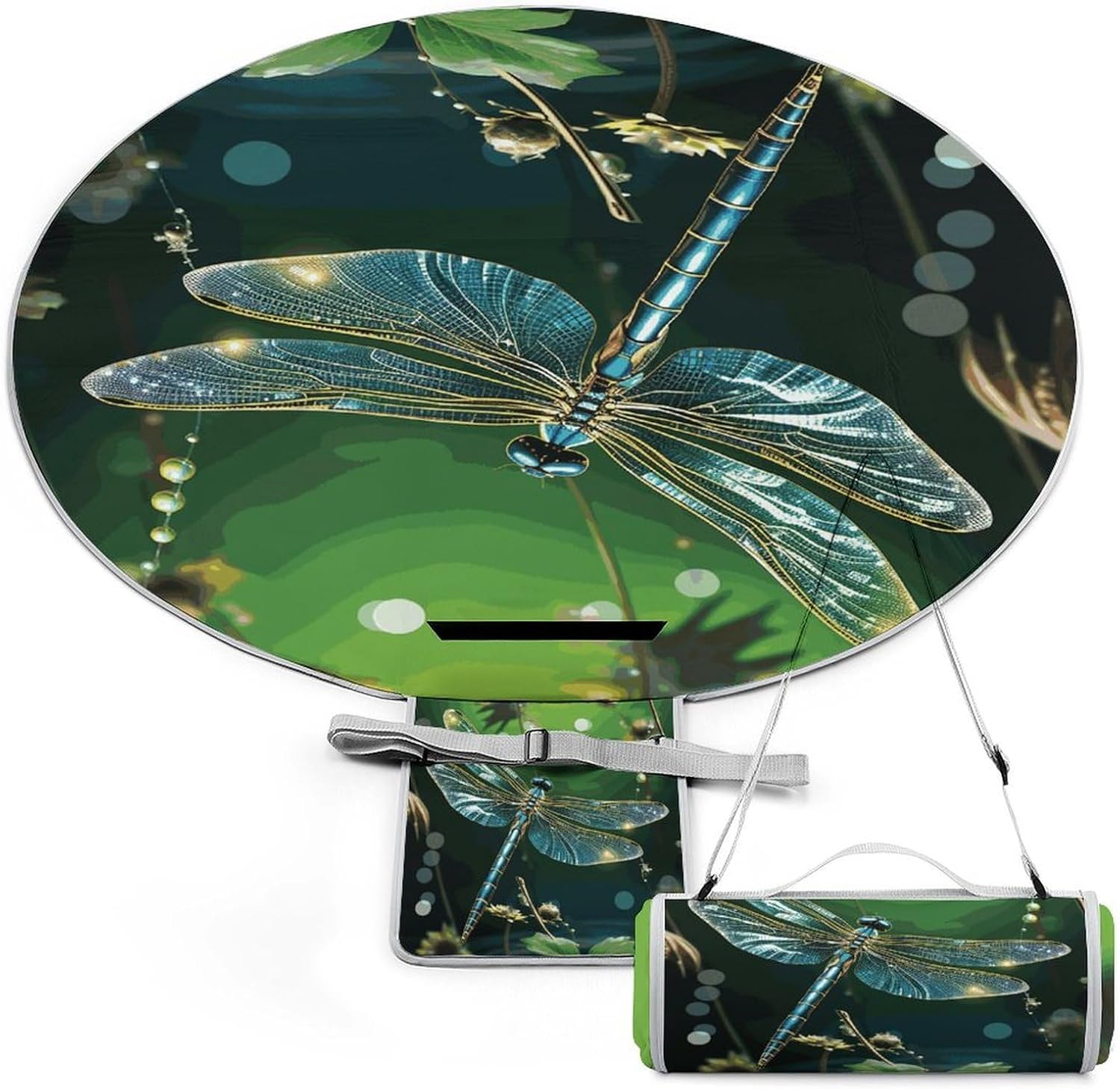 Dragonfly Green Picnic Mat Lightweight Waterproof Picnic Blankets Extra Large Picnic Outdoor Blankets Foldable Sandproof Beach Blanket for Park Beach Camping Courtyard 58.3''x58.3''