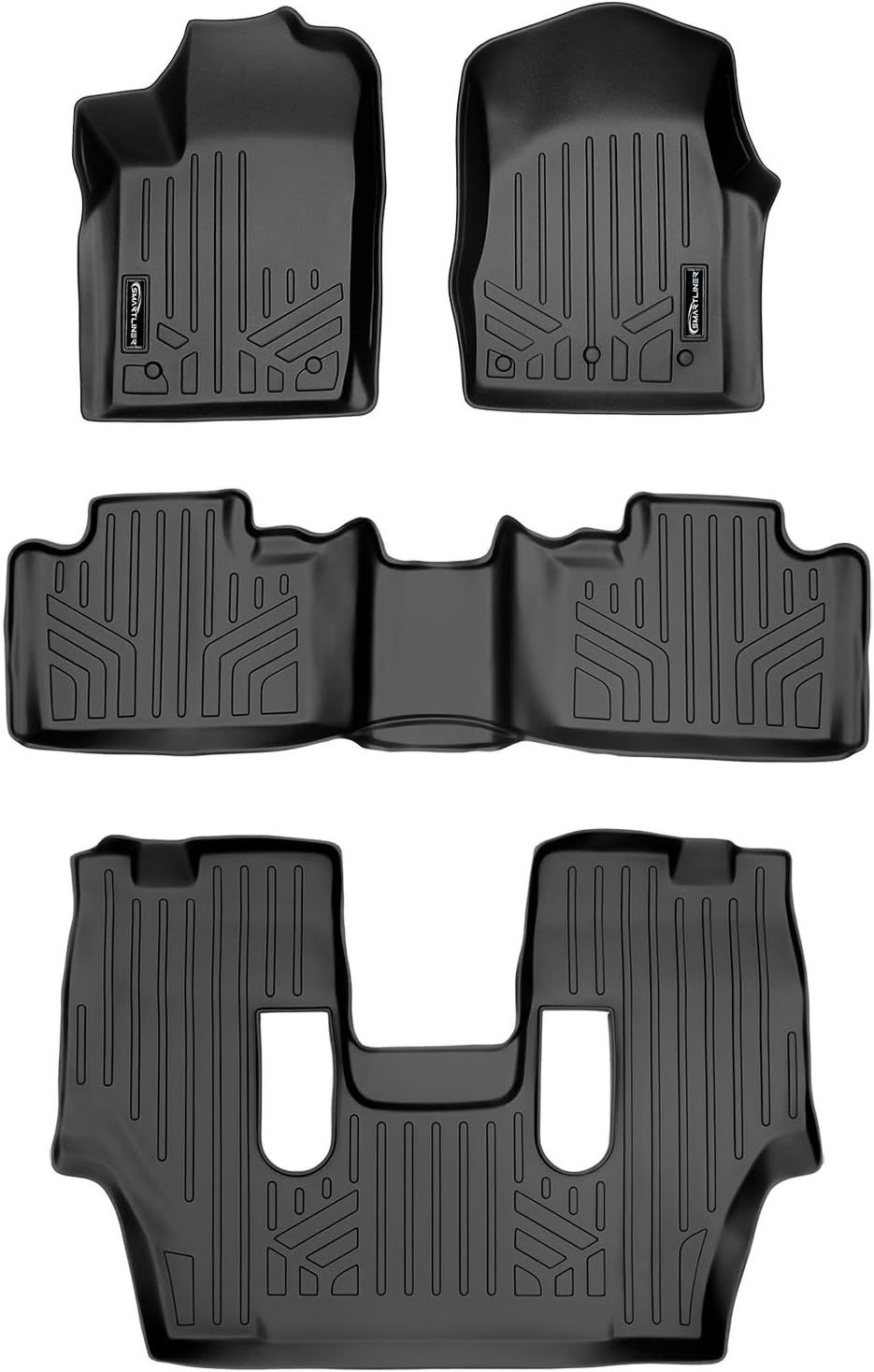 MAXLINER Floor Mats 3 Row Liner Set Black for 2013-2016 Dodge Durango with Front Row Dual Floor Hooks and 2nd Row Bucket Seats