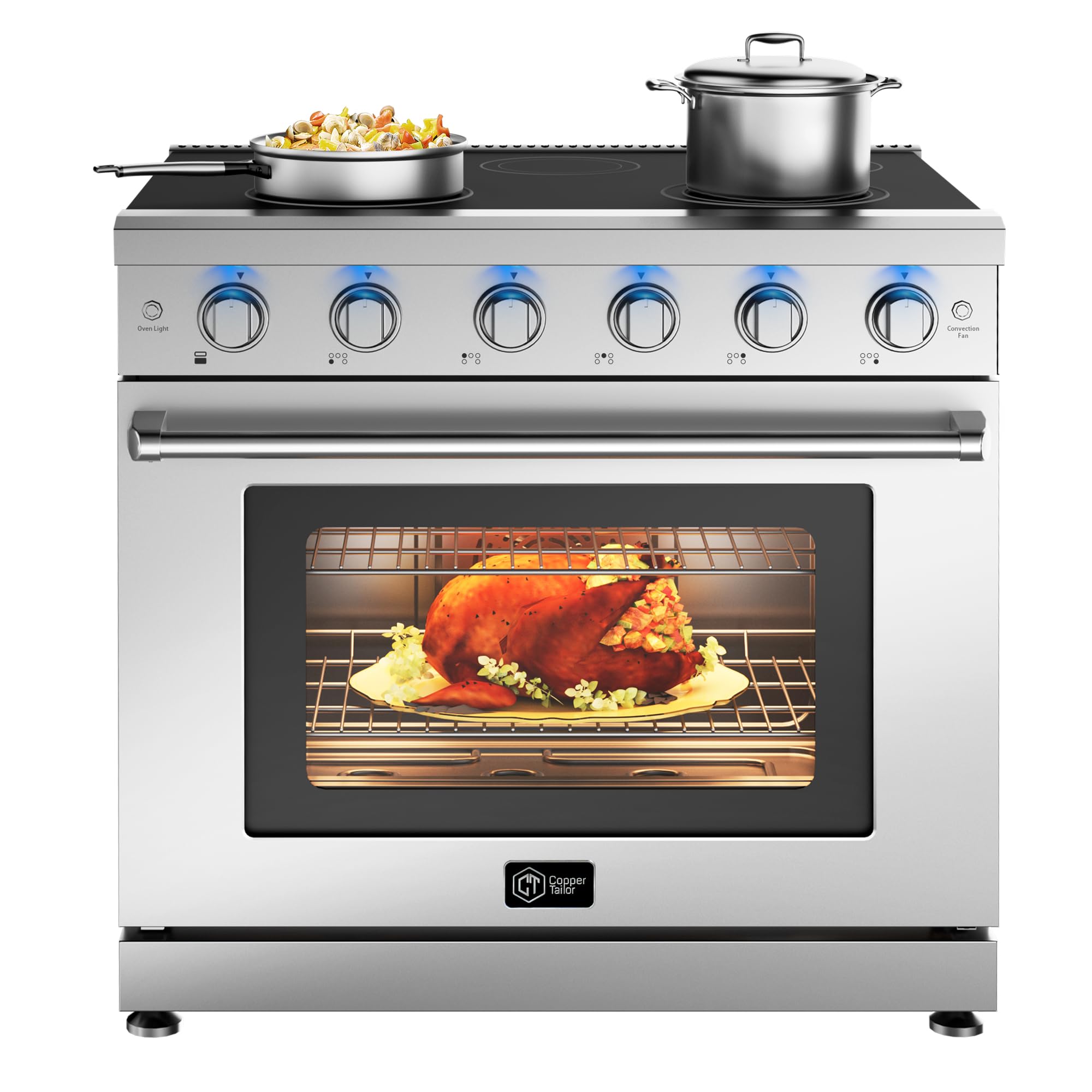 Photo 1 of **** MAJOR CRACK ON TOP ***CT Copper Tailor 36 Inch Electric Range with Convection Oven,6.0 cu. ft. Capacity,5 Cooktop Elements, Freestanding Oven, in Stainless Steel
