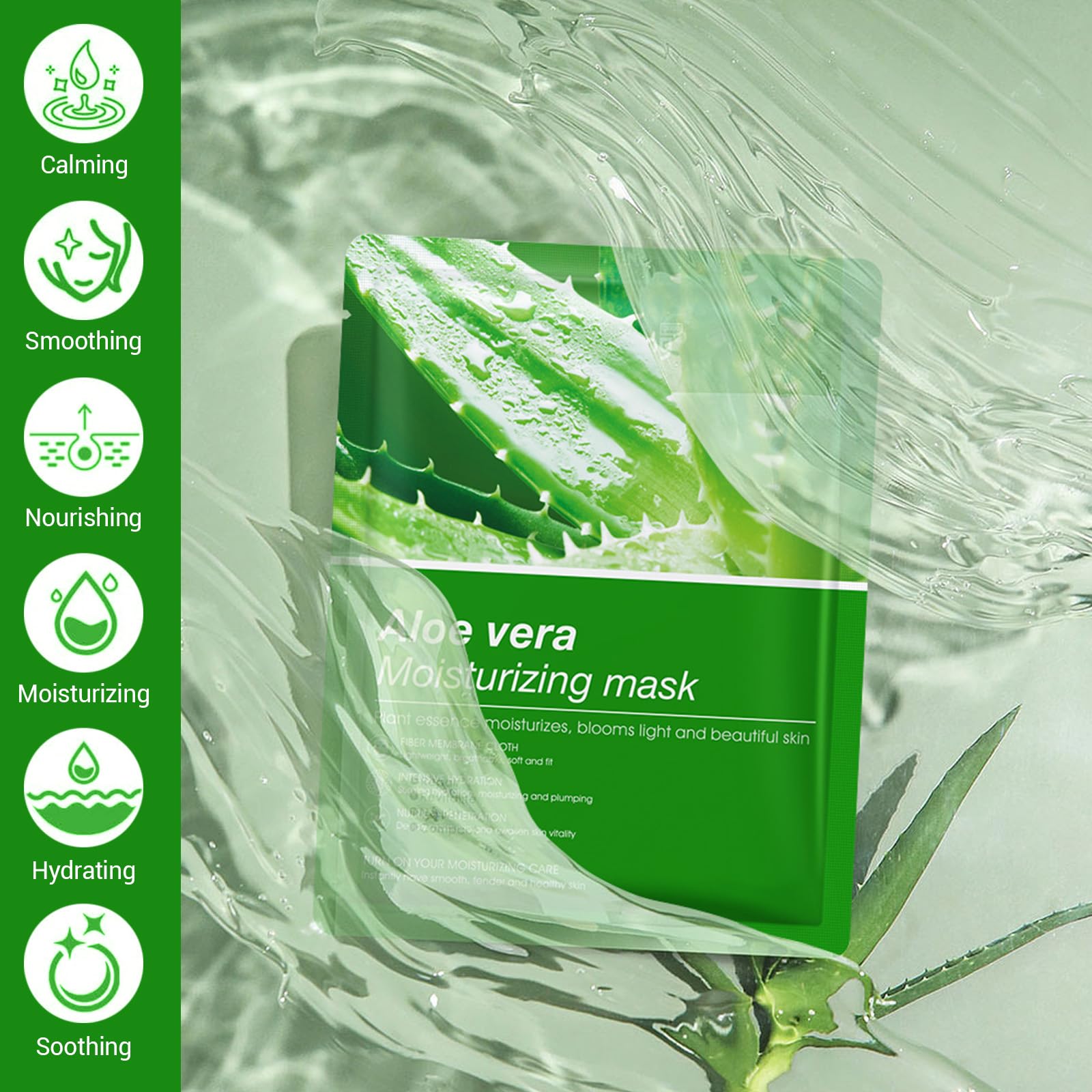FunnAura 10 Pcs Aloe Vera Face Masks Skincare Sheet, Moisturizing Hydrating Face Mask for All Skin Types, 1 count (Pack of 10) - Image 2