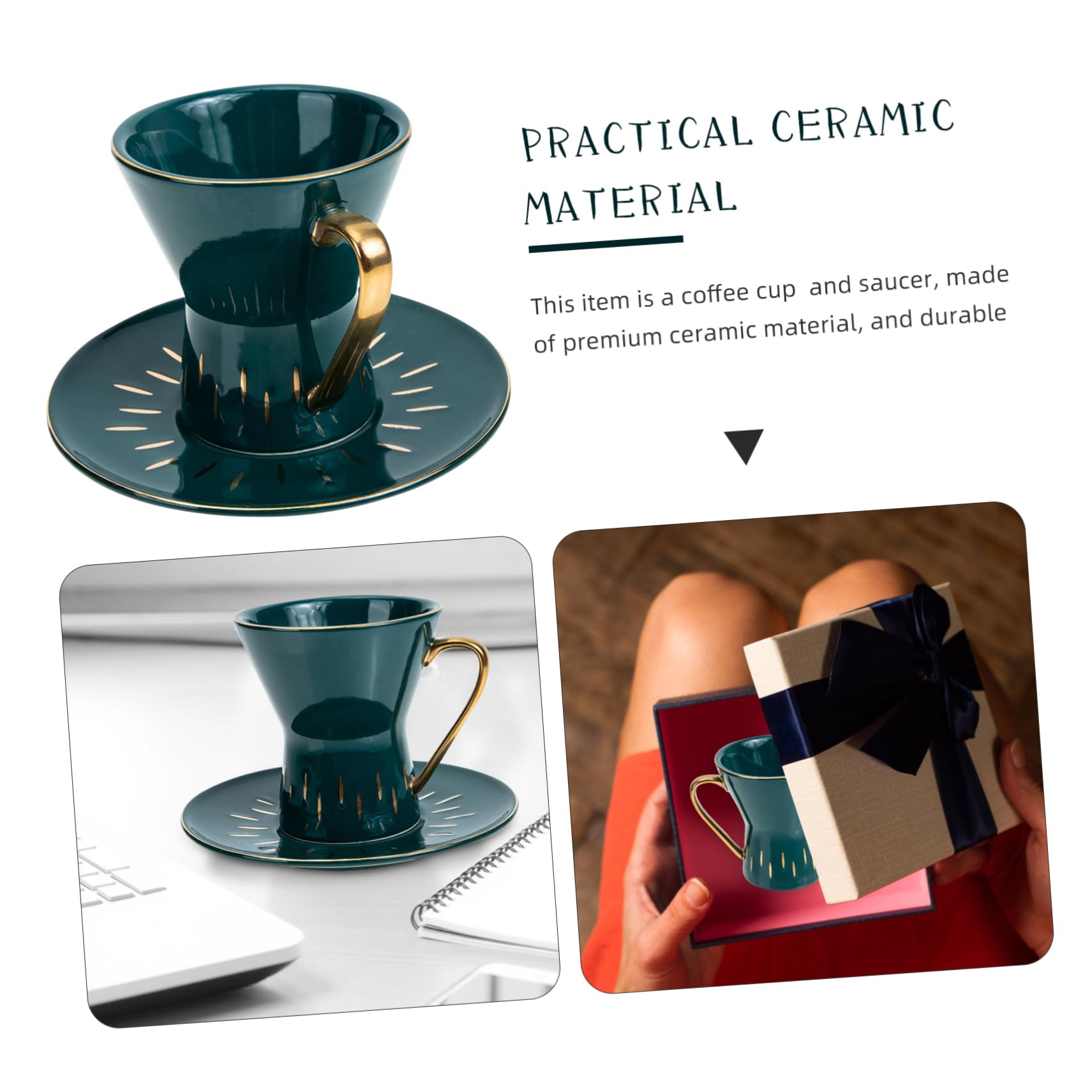 3 Sets Pour over Kaffeetasse Espresso-Tasse Keramik-Kaffeetasse und Untertasse, Kaffeetasse mit weißer Untertasse mit Goldrand, Espressotassen und Untertassen, Bürokeramik, gut aussehende