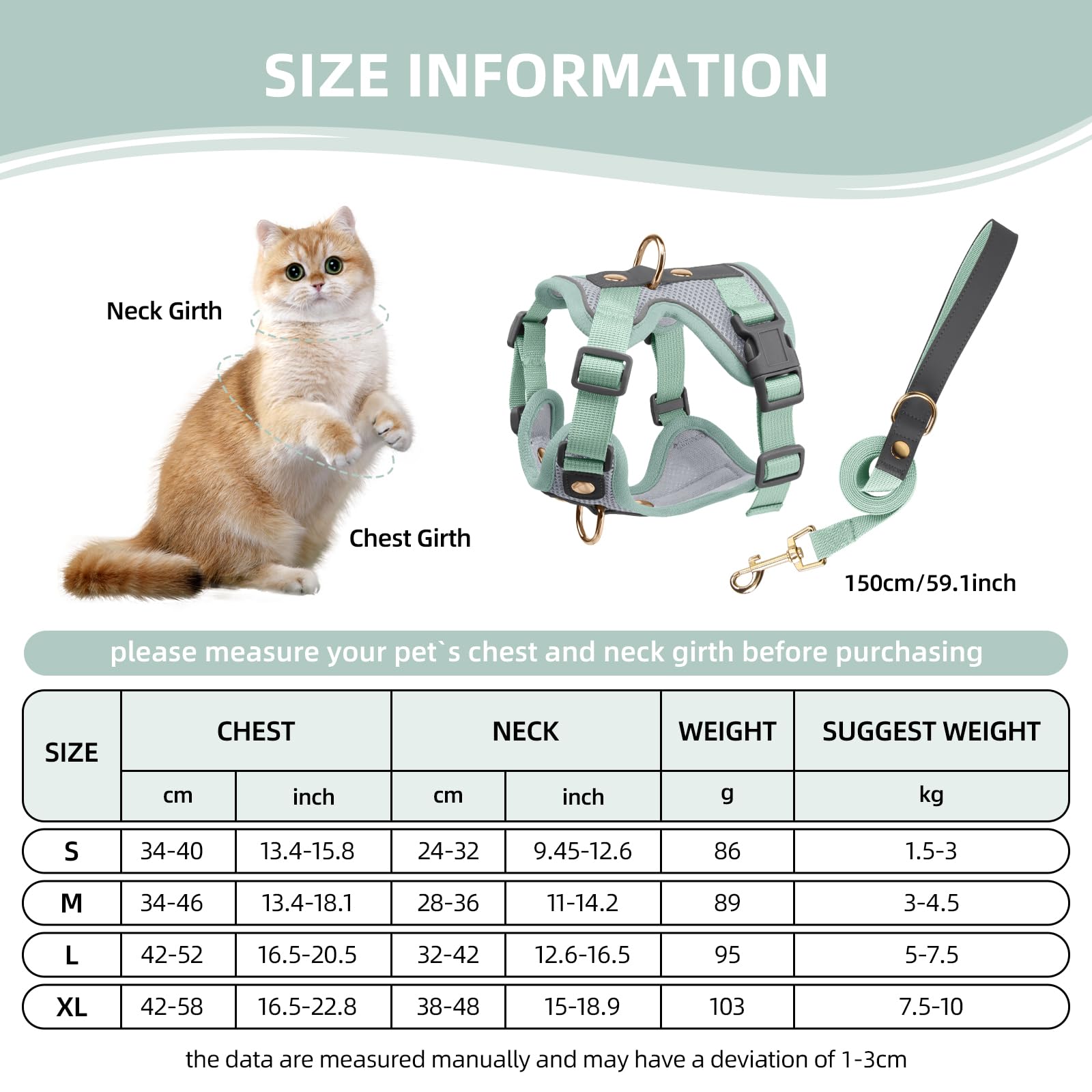 Muecleao Escape Proof Cat Harness and Leash Set, Premium Microfiber Leather Trim - Image 2