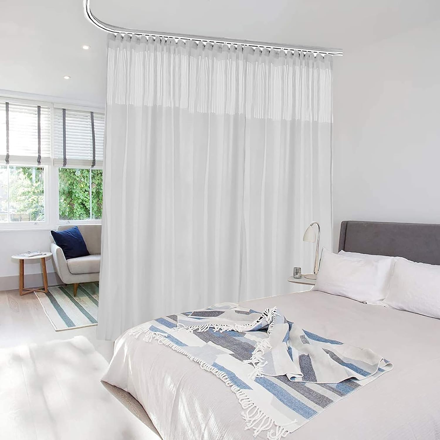 8ft Wide x 8ft Tall Cubicle Curtain Room Divider Privacy Cubicle Curtain with Flat Hook (1 Panel, White)