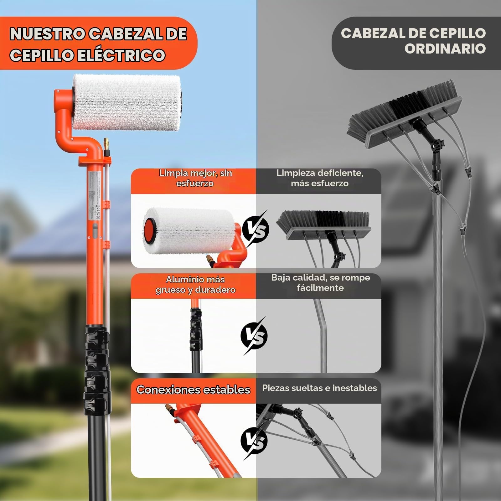 limpiacristales telescopico 6,5m pertiga telescopica Limpieza Cristales Limpiador Placas solares Incluye Manguera de Agua de 11 Metros para Paneles solares, Ventanas