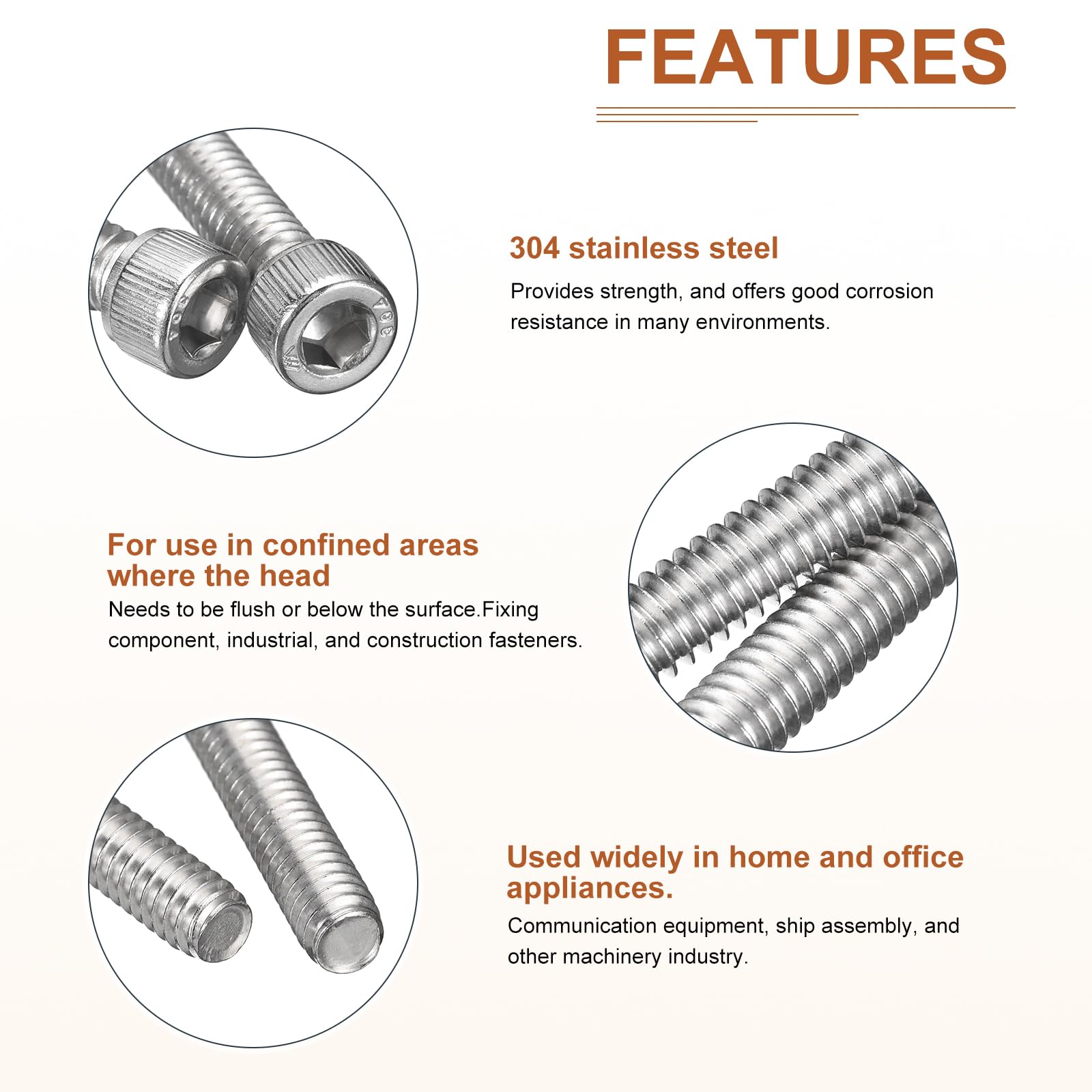 DTGN M3x25mm Socket Head Cap Screws Bolts, 100Pcs 304 Stainless Steel 18-8, Metric Machine Hex Socket Screw, Hex Drive - Image 4