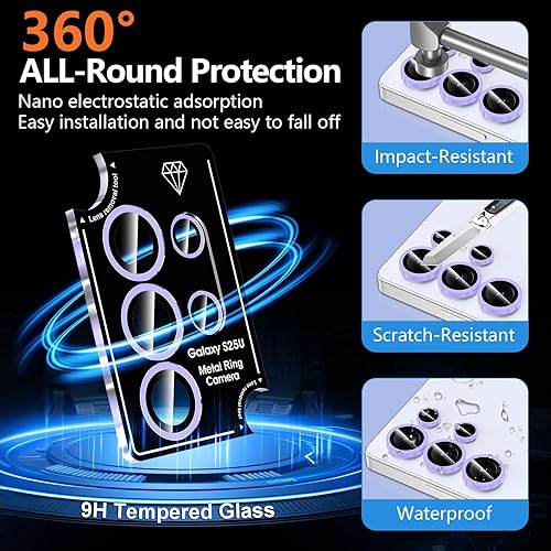 Vista 906 de para Samsung Galaxy Z Flip 7 Protector de Lente de Cámara, Cubierta de Lente de Vidrio Templado con Anillo de Metal Individual, [Fuerte Adhesión] 1