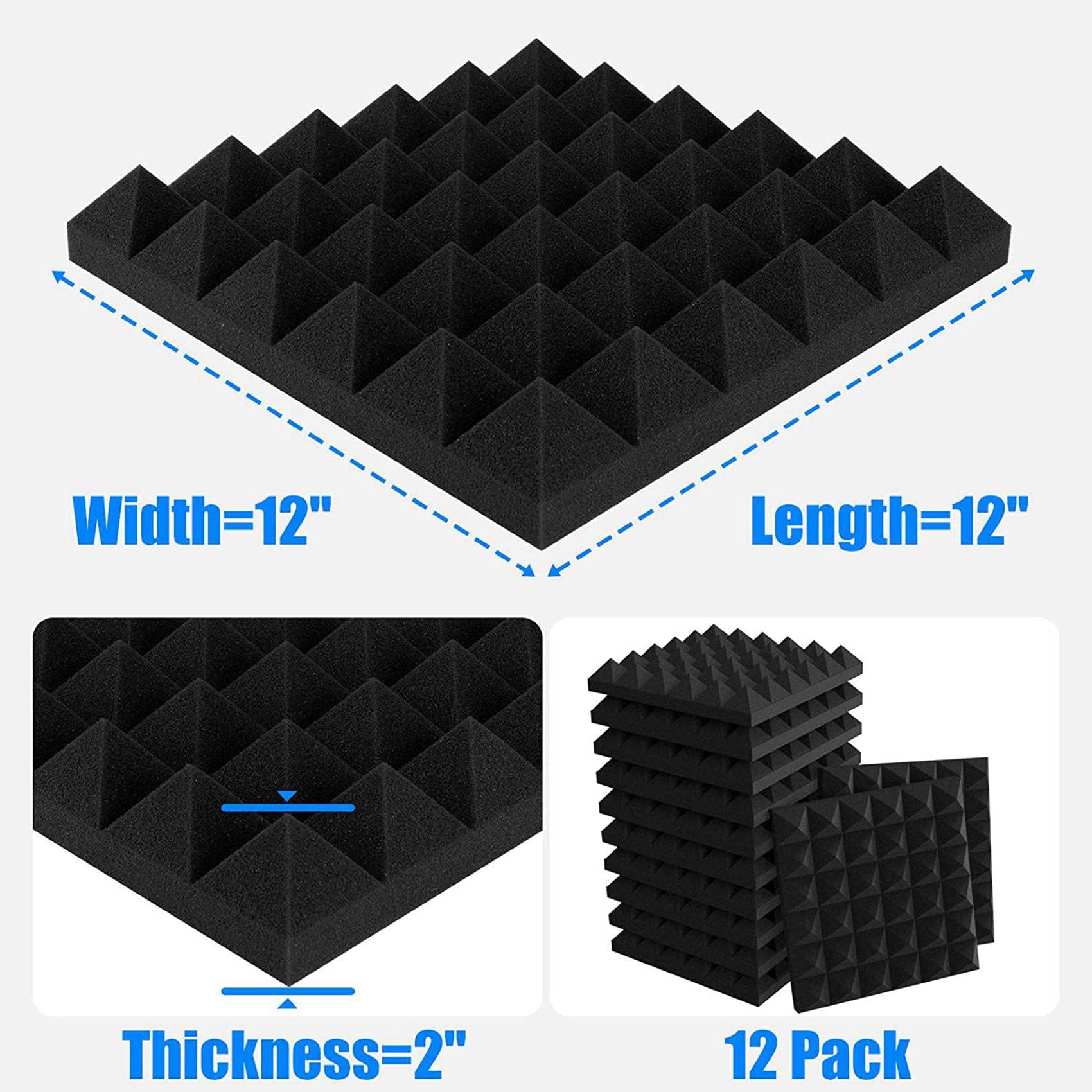 24 placas acústicas de espuma insonorizadas, 2 x 12 x 12 pirámides, paneles acústicos en forma de pirámide