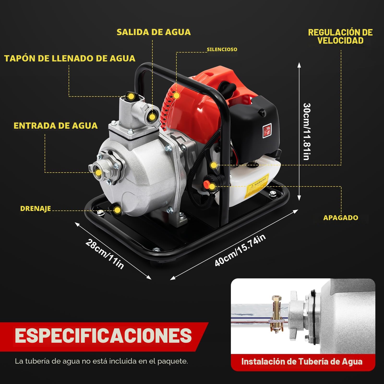 Bomba de agua para motor de gasolina, bombas de agua a gas, 2 tiempos/4 tiempos, bombas de basura semi con refrigeración por aire, pozos de jardín, para riego agrícola, tratamiento de aguas residuales