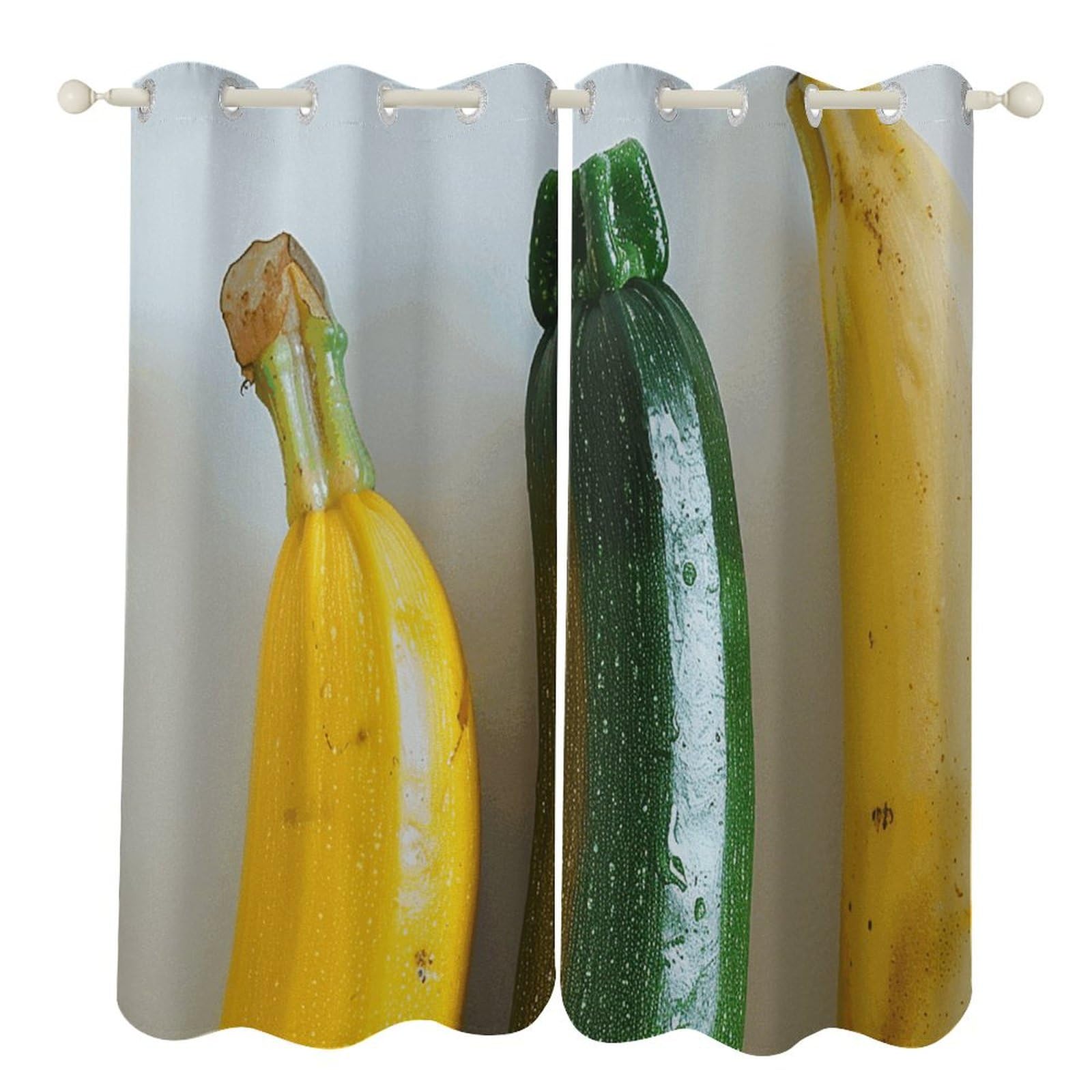 Rideaux occultants pour salon et cuisine 132x213 cm à motif bananes jaunes