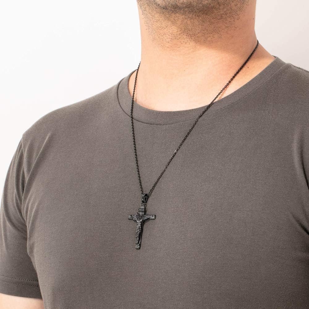 Lovejewelry Personalised Cross Necklace with Engraving Crucifix Pendant for Men Women Customized cross necklace (black)