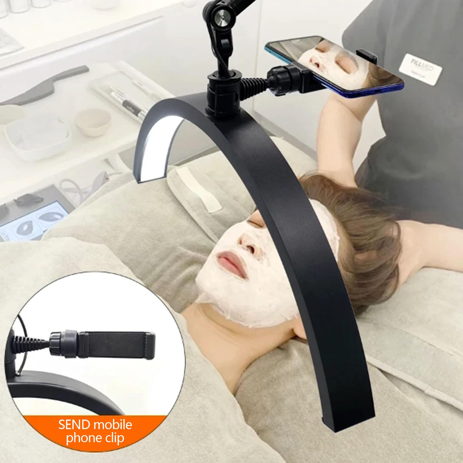 Aisny Lámpara Pestañas, Lámpara Media Luna Regulable 10W 12'' 3200K-5600K Con Cable USB C Abrazadera Soporte Para Teléfono Móvil 2 Rizadores Pestañas Para Vlogging Salón Belleza Maquillaje Noche