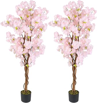 2 Pack 5FT Artificial Cherry Blossom Tree with Pink Flowers for Indoor Outdoor Decor