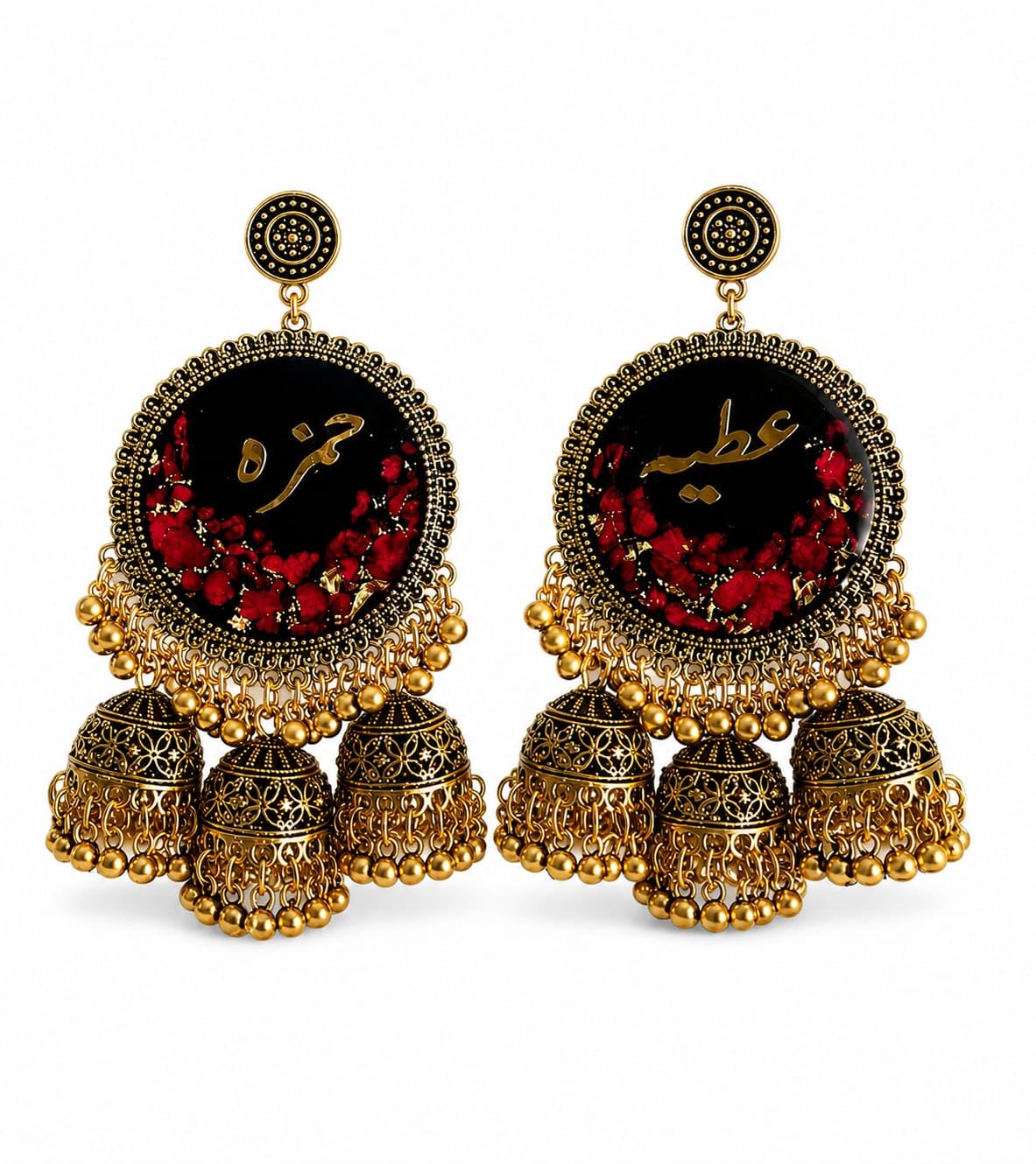 Stylish Big Earrings Set for Girls & Women| Real Rose Petal Resin Customize Jhumka Earrings| Wedding Romantic Dates,Holidays and Festive Occasions (Black)-picture-17