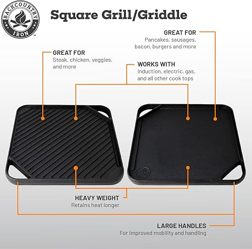 Miniatura 3 de Backcountry Iron Parrilla/plancha reversible de hierro fundido de un solo quemador de 10,5 pulgadas