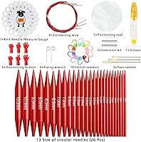 Vista 2 de Looen Juego de 57 agujas de tejer circulares de aluminio con asas ergonómicas, agujas de ganchillo intercambiables de 13 tamaños con estuche