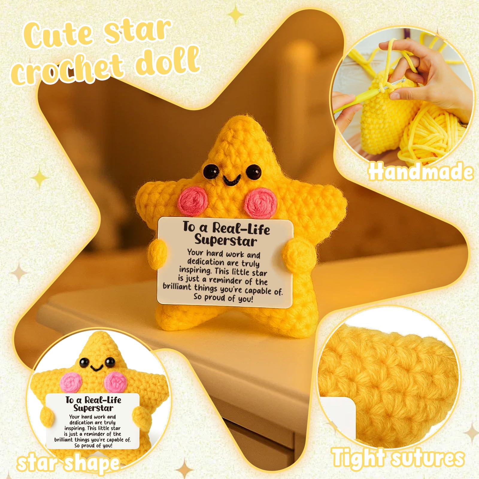 Crochet Star Congratulations Gift, Proud of You & Achievement Keepsake for Coworker & Student Graduation, New Job Promotion Desk Buddy, Motivational Decor for Men Women, Christmas Stocking Stuffer