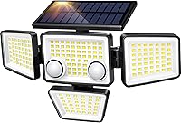 Vista 1 de Luces solares para exteriores – 3000 lm, 188 luces LED con sensor de movimiento, 4 cabezales IP65, luces de inundación de seguridad alimentadas a