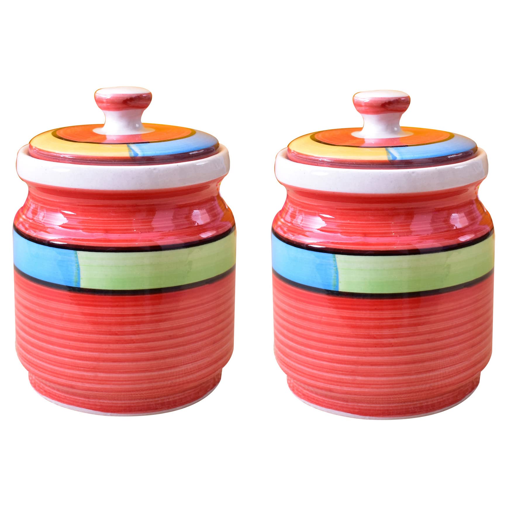 KunharCeramic Multipurpose Jar - 1000 Ml, 2 Pieces, Red