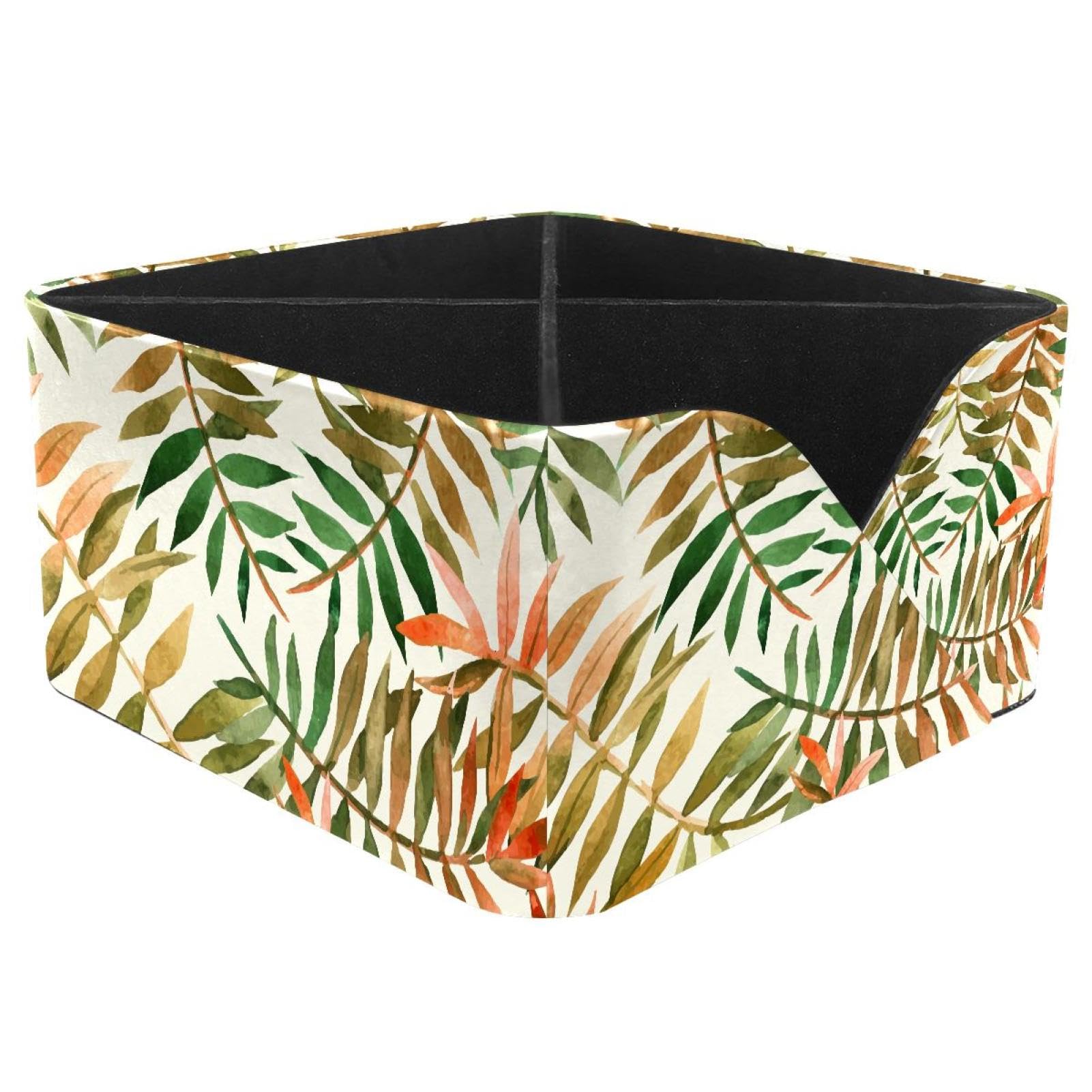KengjuTesu Hawaiian Watercolor Leaves Desktop Organizer Pen Holder, Rectangular Pencil Cup for Office, Study and Makeup Stations