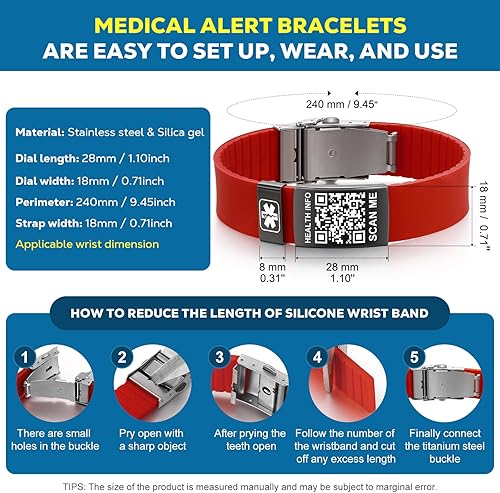 Miniatura 3 de Pulseras médicas para hombres y mujeres con código QR, pulseras de identificación de alerta médica, pulsera deportiva para niños y niñas, pulsera