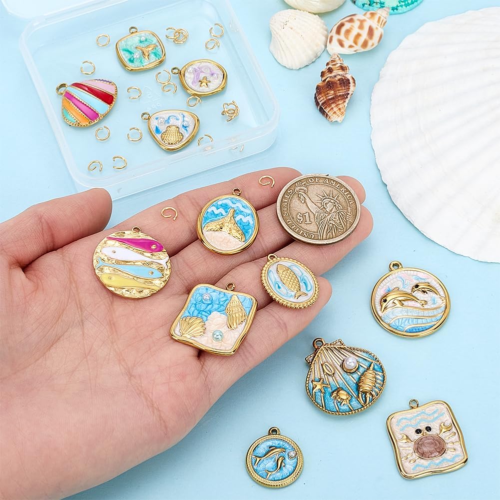 PH PandaHall 12Pcs 18K Gold Plated Enamel Pendants Summer Ocean Charm Sea Theme Mermaid Charms Lucky Carp Fish Shell Charm for Jewelry Earring Bracelet Necklaces Making - Image 3