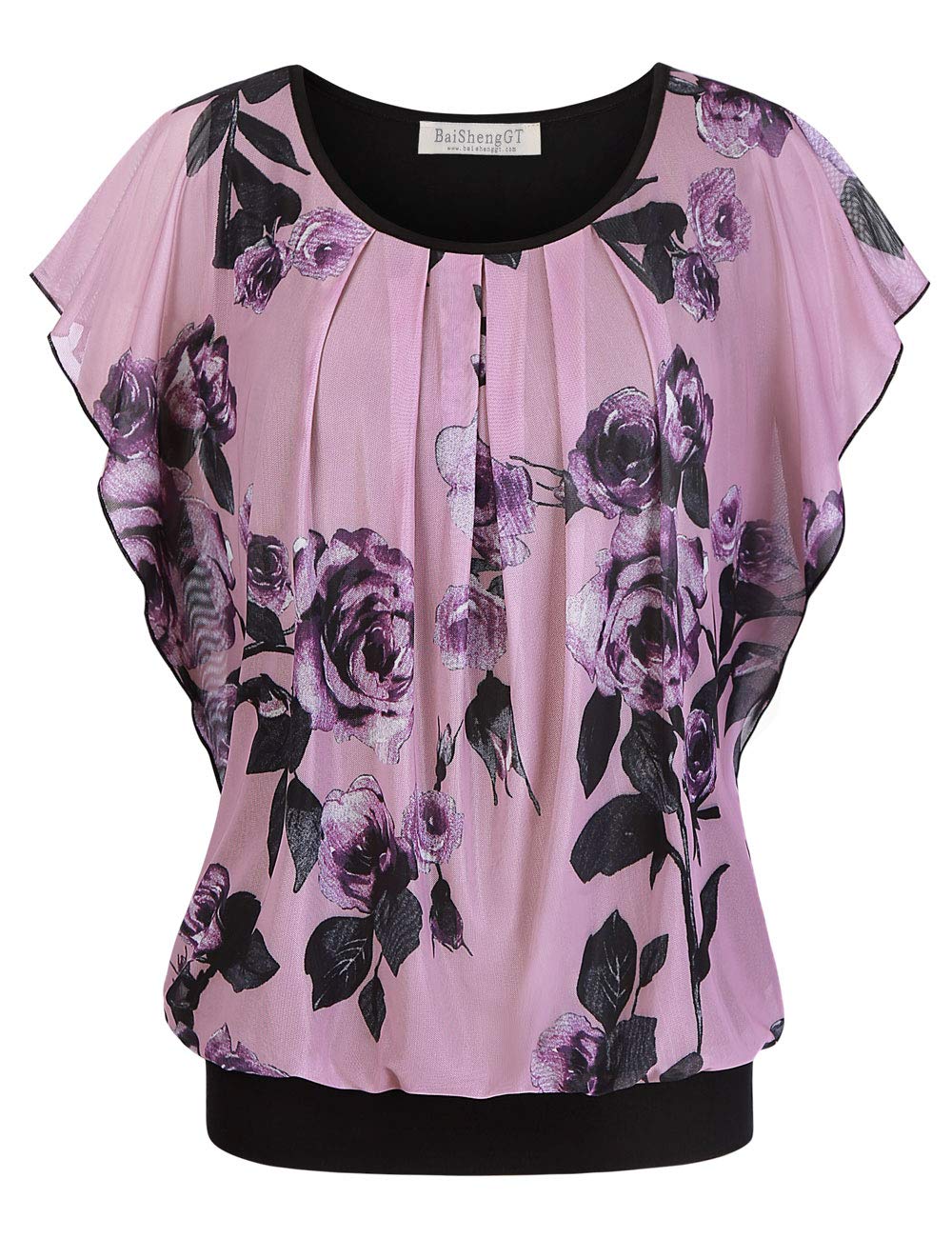 BAISHENGGT Women's Printed Flouncing Flared Short Sleeve Mesh Blouse Top - Review, Price and Buying Guide