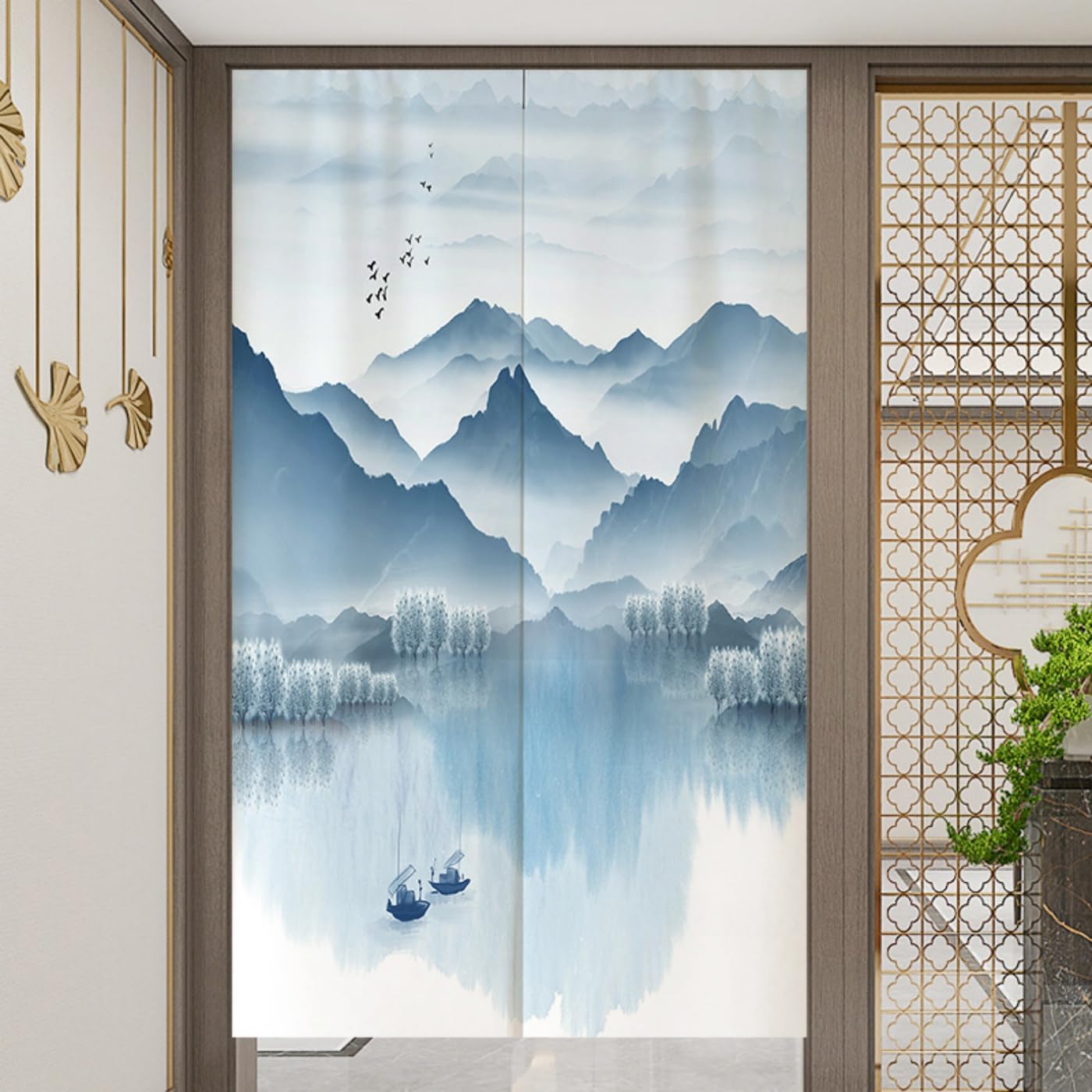 Guest Ruyunlai Japanese Noren Doorway Curtain, M18 Ink Painting, 85x150cm