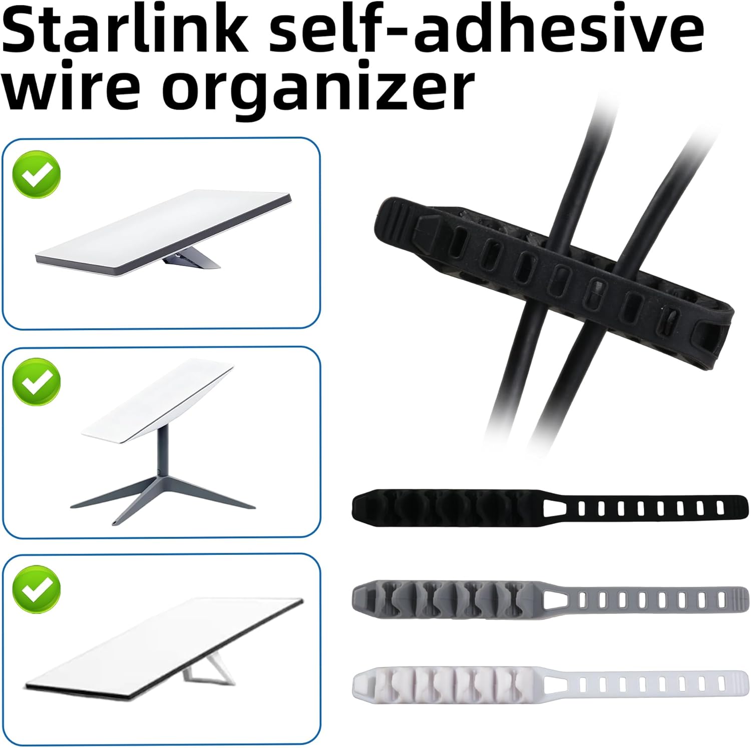 Self-adhesive Wire Organizer for Starlink Mini/Gen 2/Gen 3, Reusable Adjustable Cord Organizers for Cords & Electronics, Cord Wraps for Charging Cables, Cable Management for Home & Office (White)