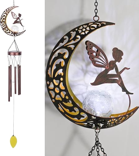 Taman Wind Chime - 43.5" Fairy Solar Wind Chimes Valentine's Day Gift for Outside Crackle Glass Ball Decorative Memorial Gift, Aluminum Tubes for Home, Outdoor, Yard, Patio,Garden Decor
