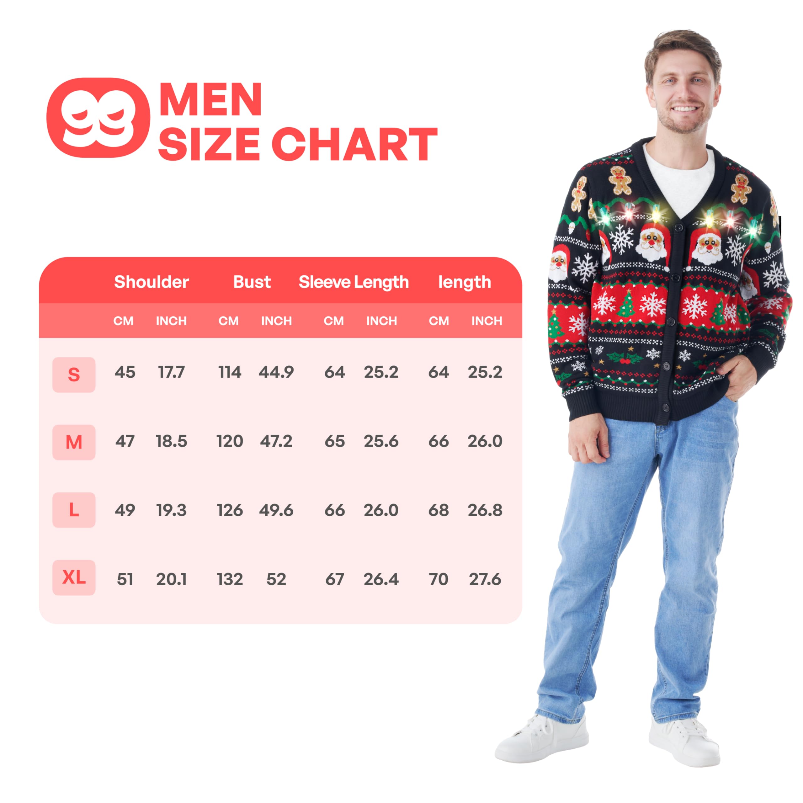Giggling Getup Suéteres feos de Navidad para hombre, suéter feo divertido con luz para hombre, suéter cárdigan para hombre