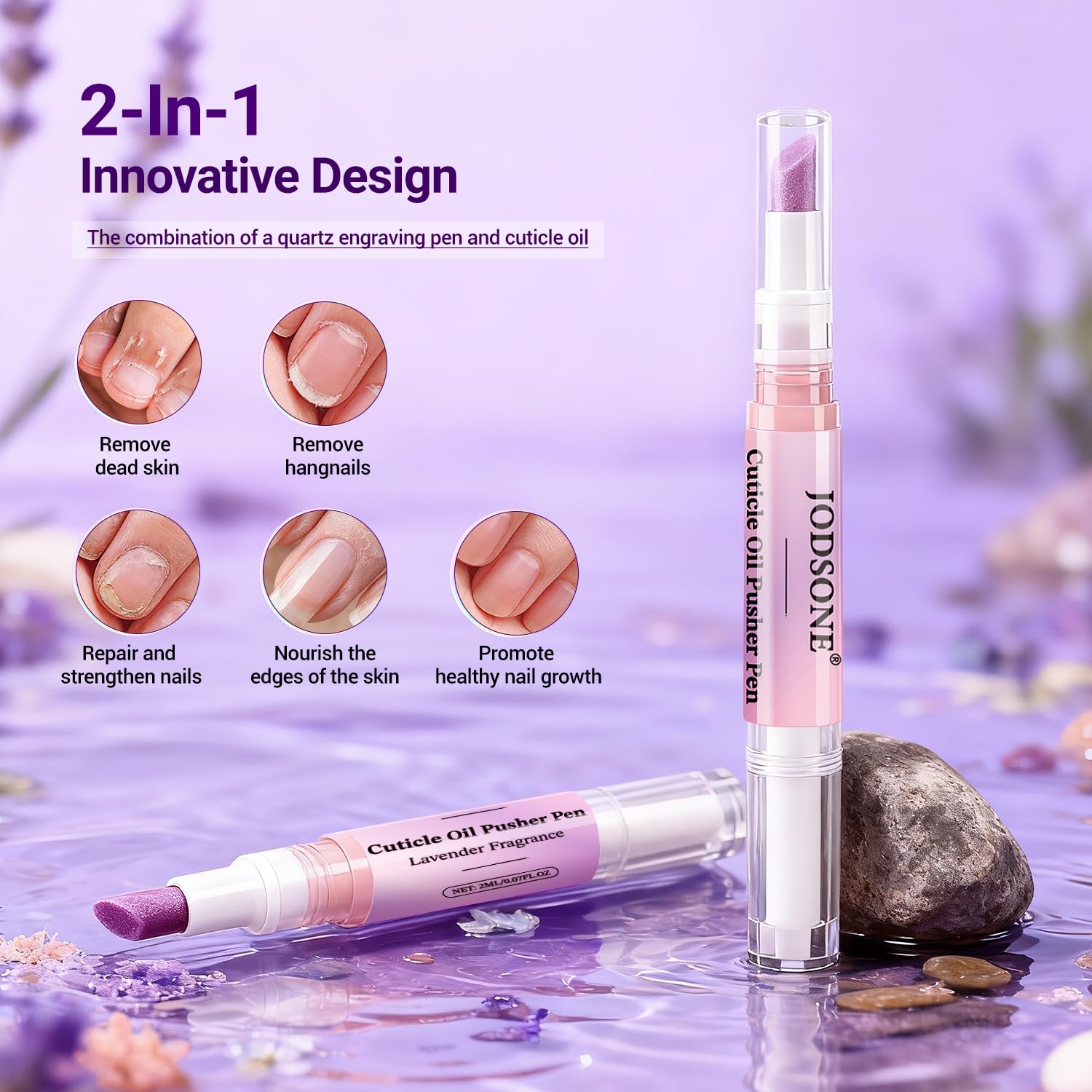 JODSONE 2-in-1 Cuticle Oil Pen & Cuticle Pusher,Gentle Cuticles Treatment Remover For Dry & Damaged Nails, Hangnails, Moisturize Strengthen Brighten Cleaning Dead Gentle Formula Products 2ml