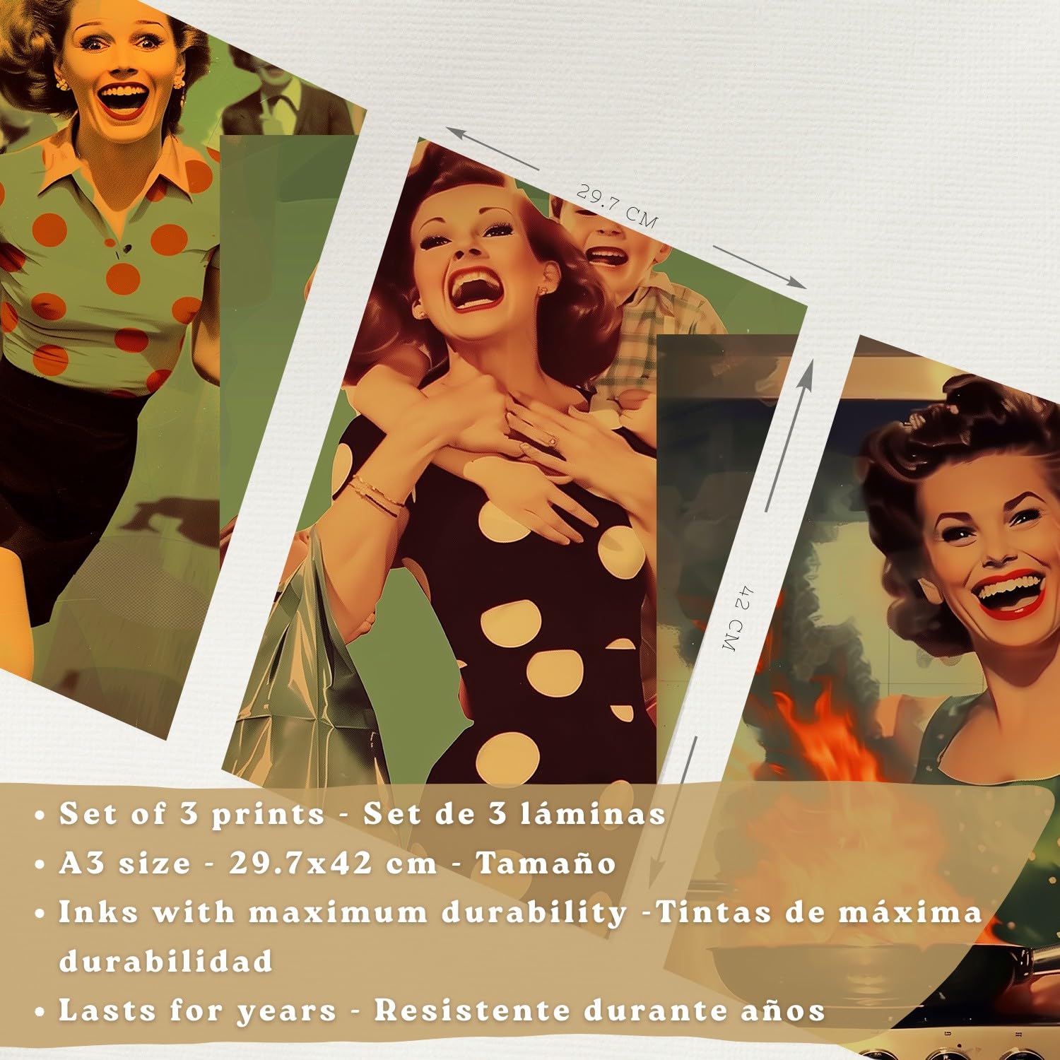 Nacnic Zestaw 3 Plakatów Ściennych Z Wizerunkiem Kobiety Pin-Up W Stylu Retro, Nowoczesny Wystrój W Stylu Vintage Do Salonu, Sypialni, Kuchni I Łazienki A3 Biała Ramka