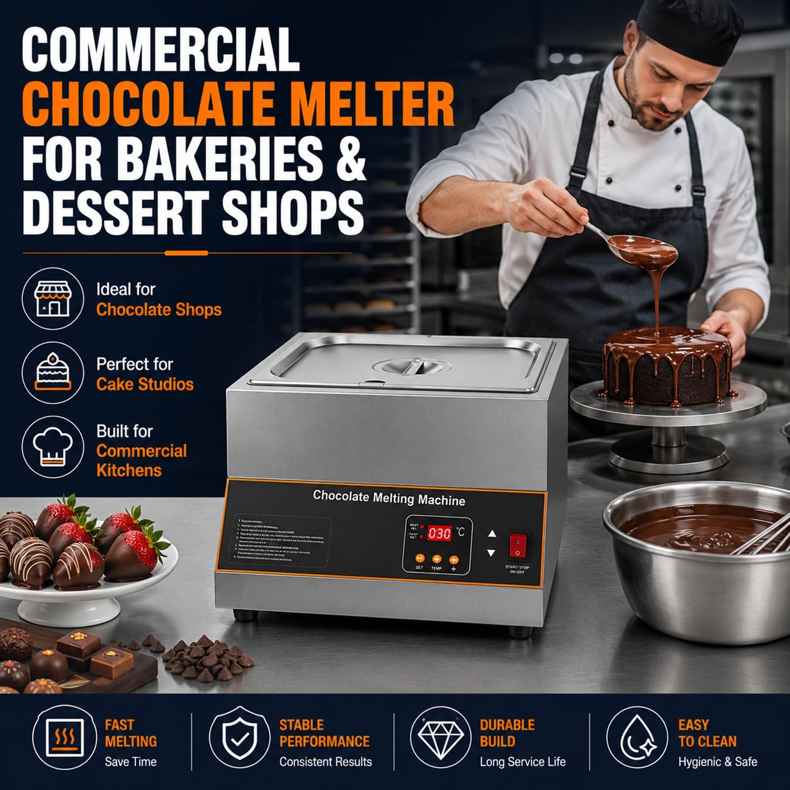 Efficace Trempeuse à Chocolat,500W Puissance-Fondoir à Chocolat Électrique-Chaleur Uniforme,Machine de Fusion Chocolat,Thermostat Digital Pour Kit de Chocolaterie Maison(1Tank)