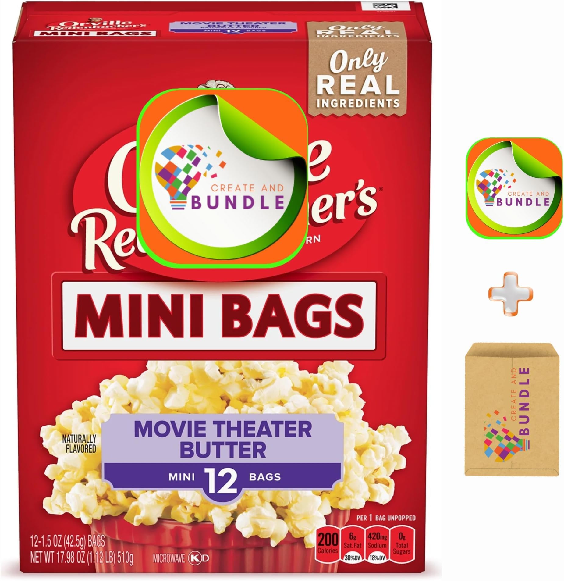 Movie Theater Butter Microwave Popcorn, Mini Bags, 1.5 oz, 12 Count - Gluten-Free, No Artificial Flavors + Create Sticker