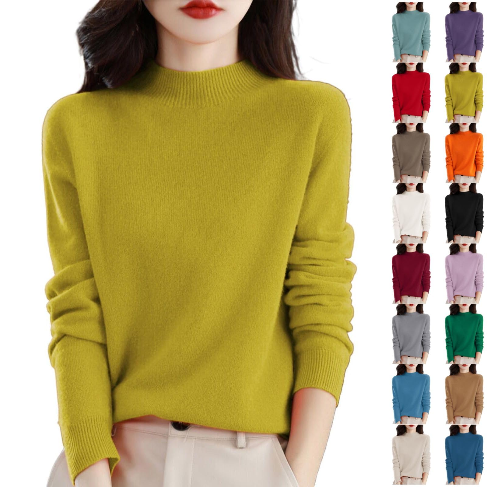 Cashmere Sweaters for Women Mock Neck Long Sleeve Cozy Warm Pullover Knitted Sweater Comfort Casual Loungewear Tops