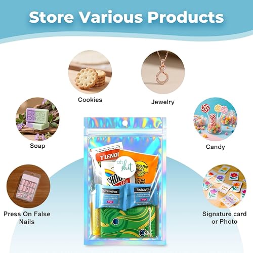 Miniatura 2 de Bolsas holográficas, bolsas resellables a prueba de olores de 5.5 x 7 pulgadas para almacenamiento de alimentos, pequeñas empresas y recuerdos de