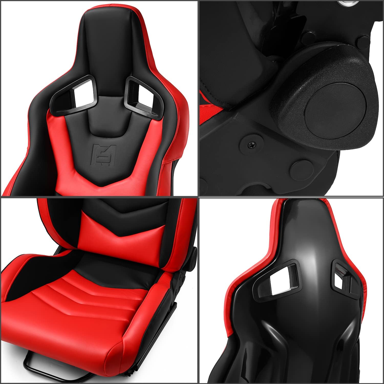 ModifyStreet Universal PVC Fiberglass Leather Reclinable Black+Red Racing Seats Right Left [EVO-Series]