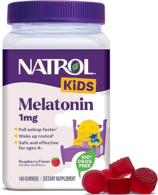 Natrol Kids Melatonin Gummies 1mg, Childrens Melatonin for Restful Sleep, 140 Raspberry-Flavored Sleep Gummies, 140 Day Supply
