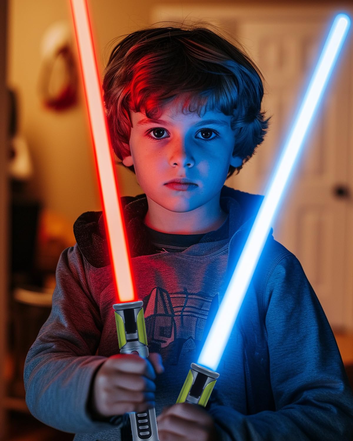 Lot de 4 sabres lumineux à DEL extensibles avec son FX (sensible au mouvement), 7 couleurs, jouet d'épée de combat galaxie pour enfants, cadeau d'Halloween, de Noël ou d'anniversaire