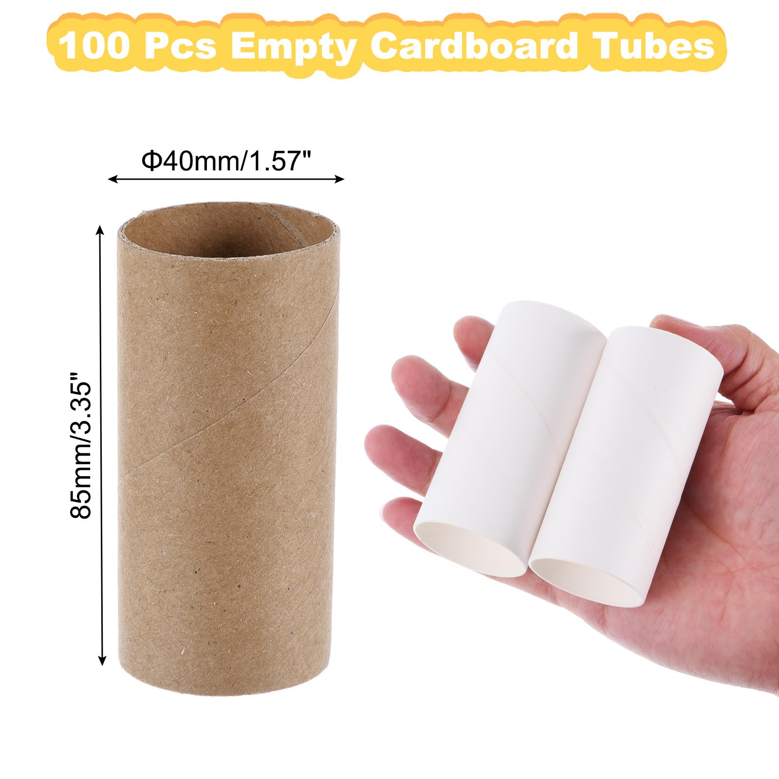 PATIKIL Tubos de Cartón de 3.35" 100pcs Rollos de Papel Higiénico para Manualidades Tubos de Papel Vacíos de Toallas de Papel Resistentes de 1.5" Gruesos Negro Blanco Marrón