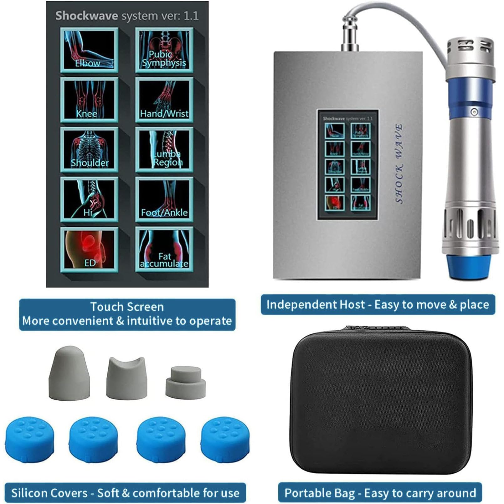 ED Shock Wave Therapy Machine, Shockwave Physiotherapy Instrument, Pain Relief Massager, Portable Fisjotherapy Massage Gun for Body Relax