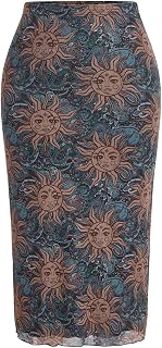 WDIRARA Women's Plus Size Boho Sun Graphic Bodycon Skirt Elastic Waist Long Skirts
