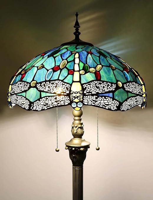 Kinbolas Kinbolas Vloerlamp Tiffany Stijl 40 cm Retro Libelle Gekleurd Glas Lampenkap Leeslamp Vintage Staande Lamp Boho Art Decoratie Slaapkamer Woonkamer Vloerlamp Pedaal Switch photo 3